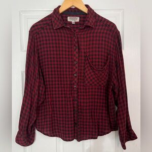 Ecote Red Black Buffalo Plaid Button Down Shirt Flannel Pocket Top M